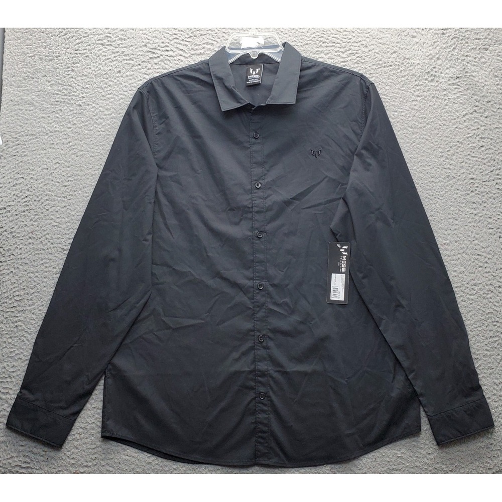 MESSI Collection Shirt Mens XL Black Regular Fit Long Sleeve Collared Button Up
